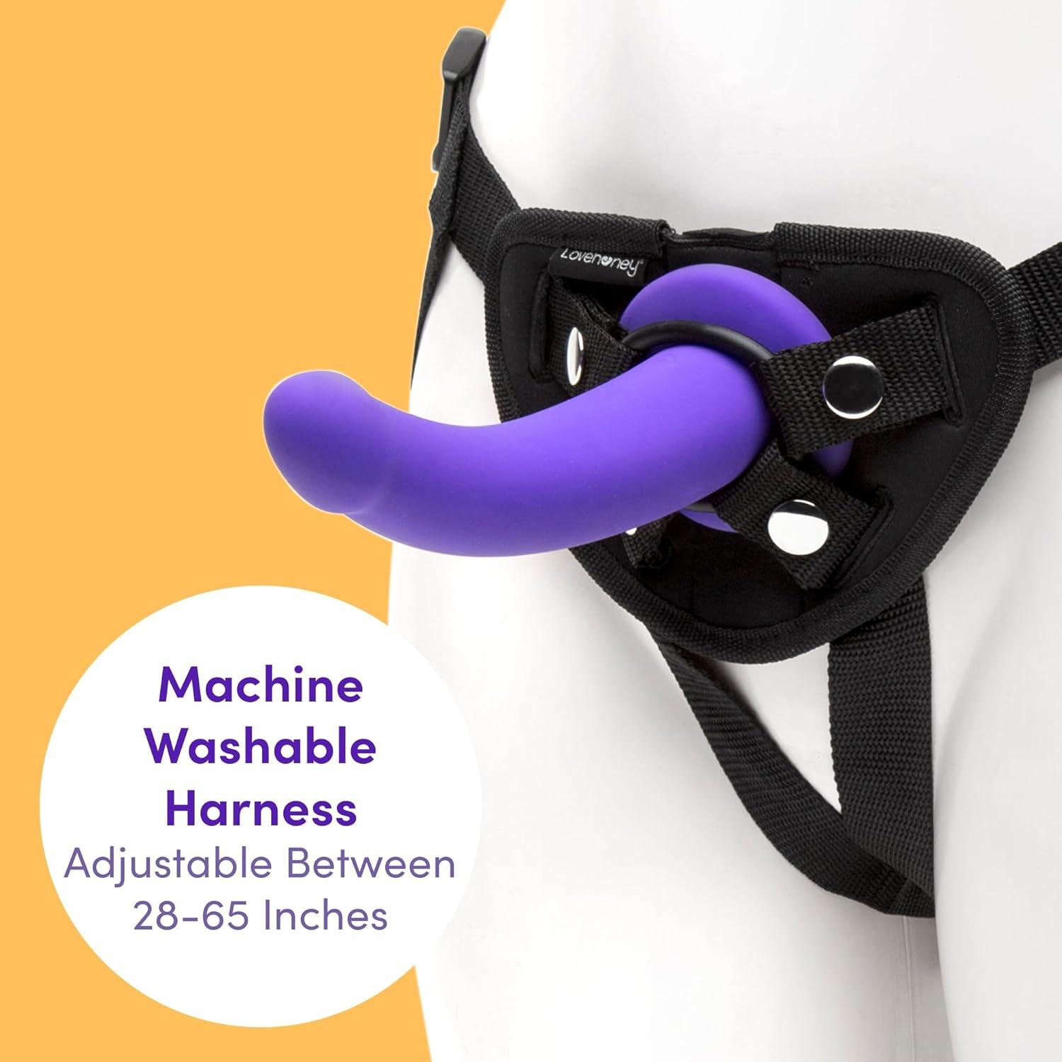 imageLovehoney Advanced Unisex Strap On Dildo amp Harness Kit 7 Inch Curved Silicone Strap On for Pegging Play Adjustable Harness Set with 3 ORings Anal Dildo Adult Sex Toy Waterproof Purple