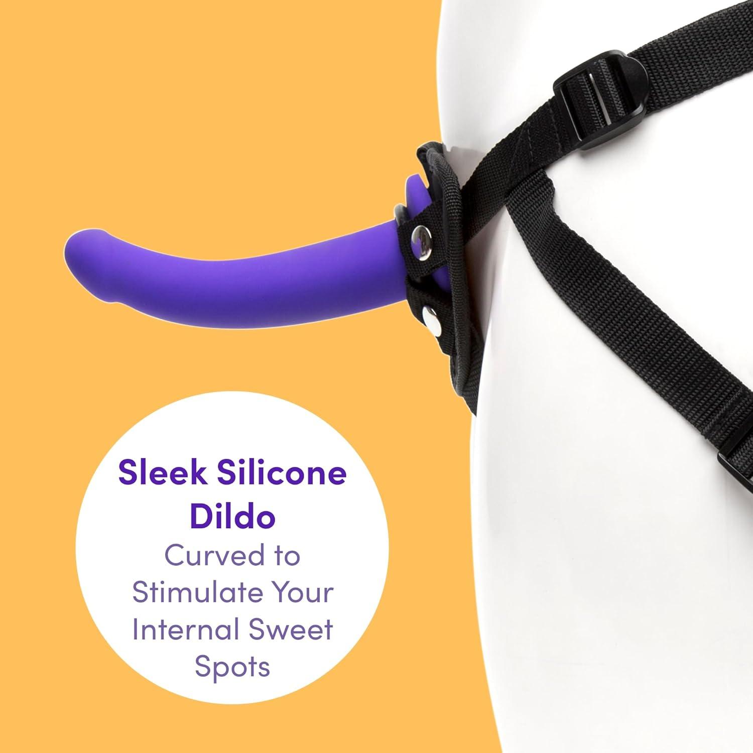 imageLovehoney Advanced Unisex Strap On Dildo amp Harness Kit 7 Inch Curved Silicone Strap On for Pegging Play Adjustable Harness Set with 3 ORings Anal Dildo Adult Sex Toy Waterproof Purple