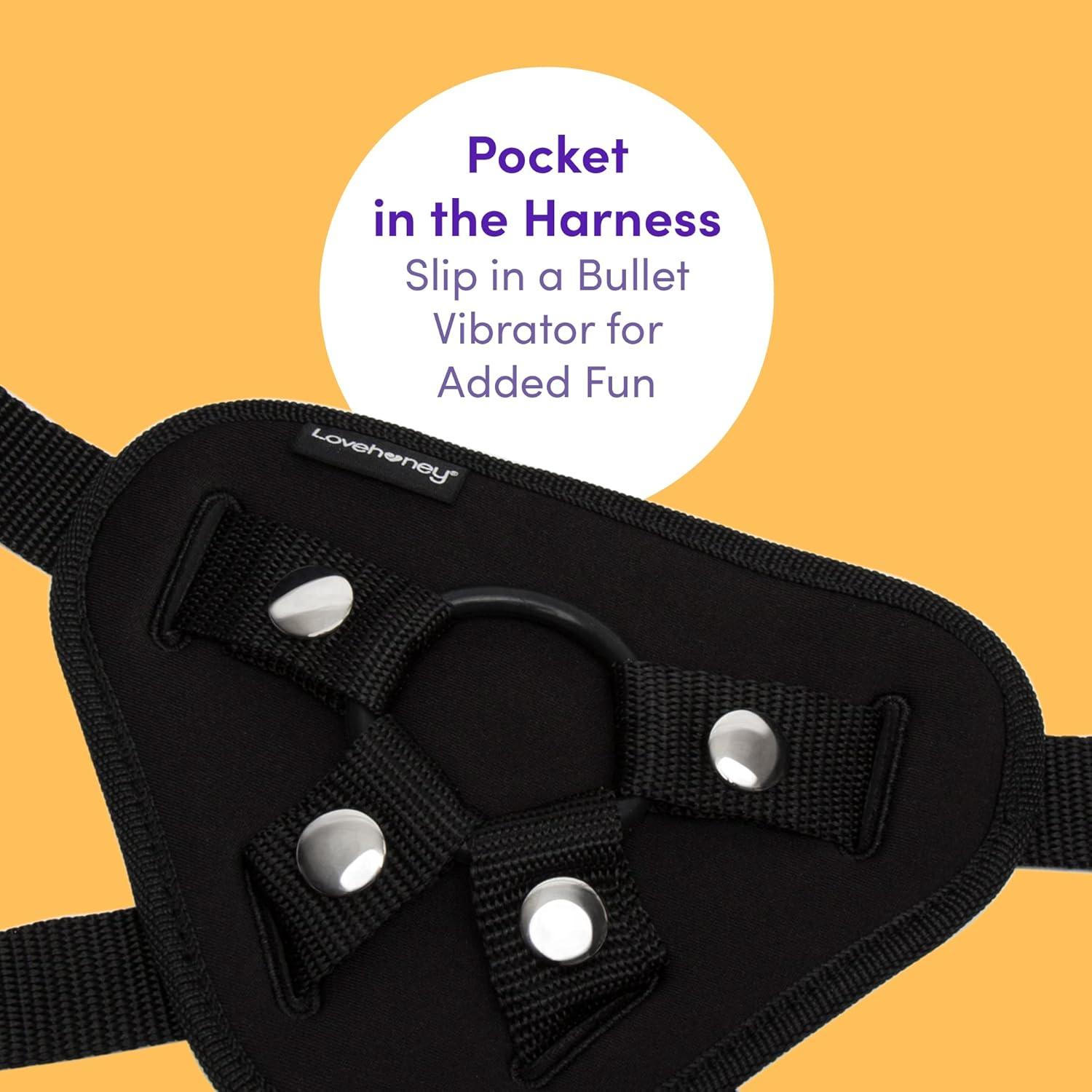 imageLovehoney Full Back Strap On Harness Adjustable Harness for Pegging Full Back Style Provides Extra Support Includes 3 ORings Pocket for Bullet Vibrator Machine Washable Black