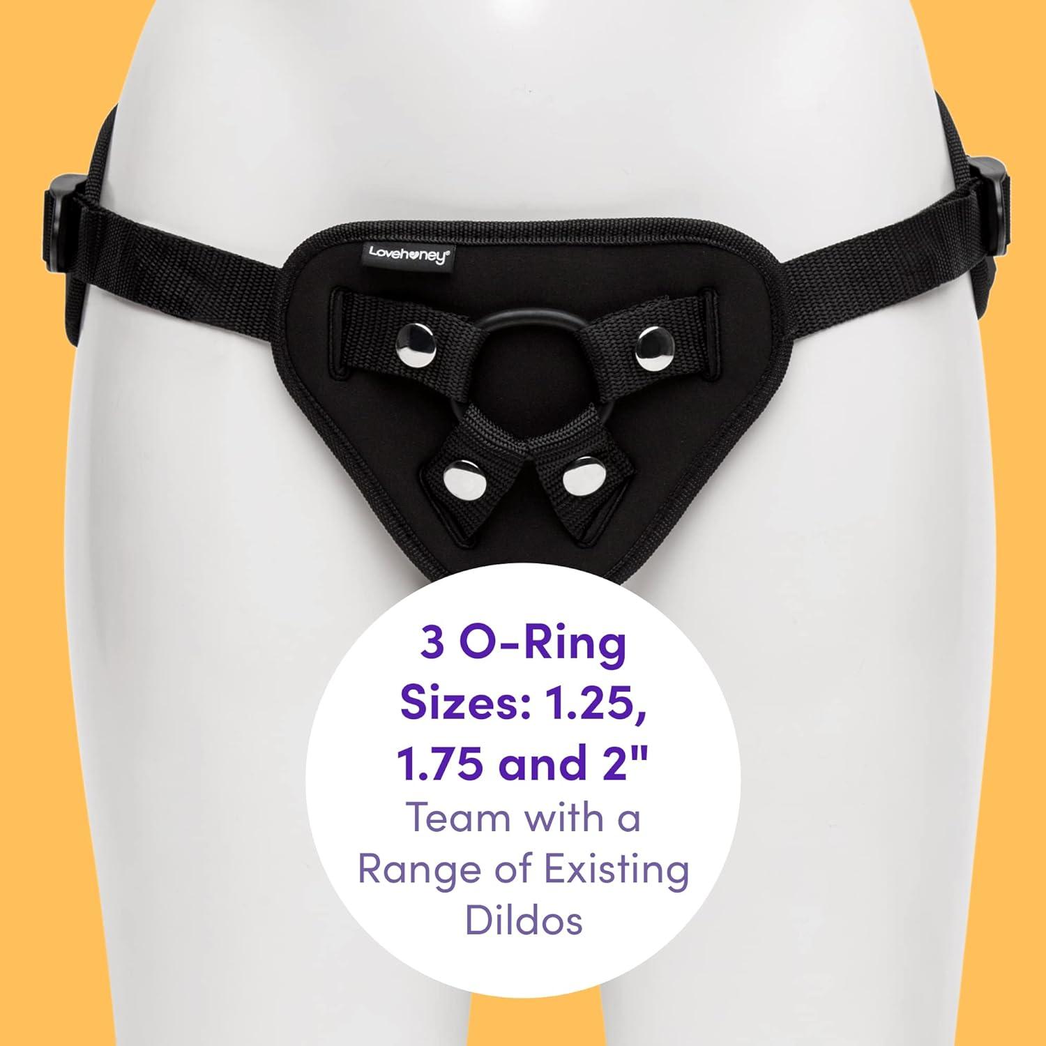 imageLovehoney Full Back Strap On Harness Adjustable Harness for Pegging Full Back Style Provides Extra Support Includes 3 ORings Pocket for Bullet Vibrator Machine Washable Black