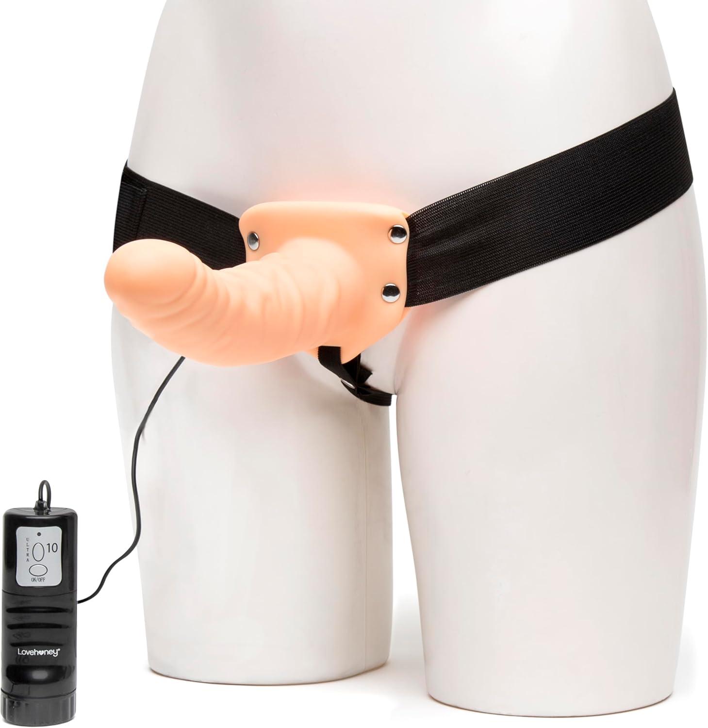 imageLovehoney Perfect Partner Vibrating Strap On Dildo 6 Inch Realistic Strap On for Pegging Thick Elastic Waistband Holds Wired Remote Control 3 Speeds amp 7 Vibration Patterns BlackFlesh Pink