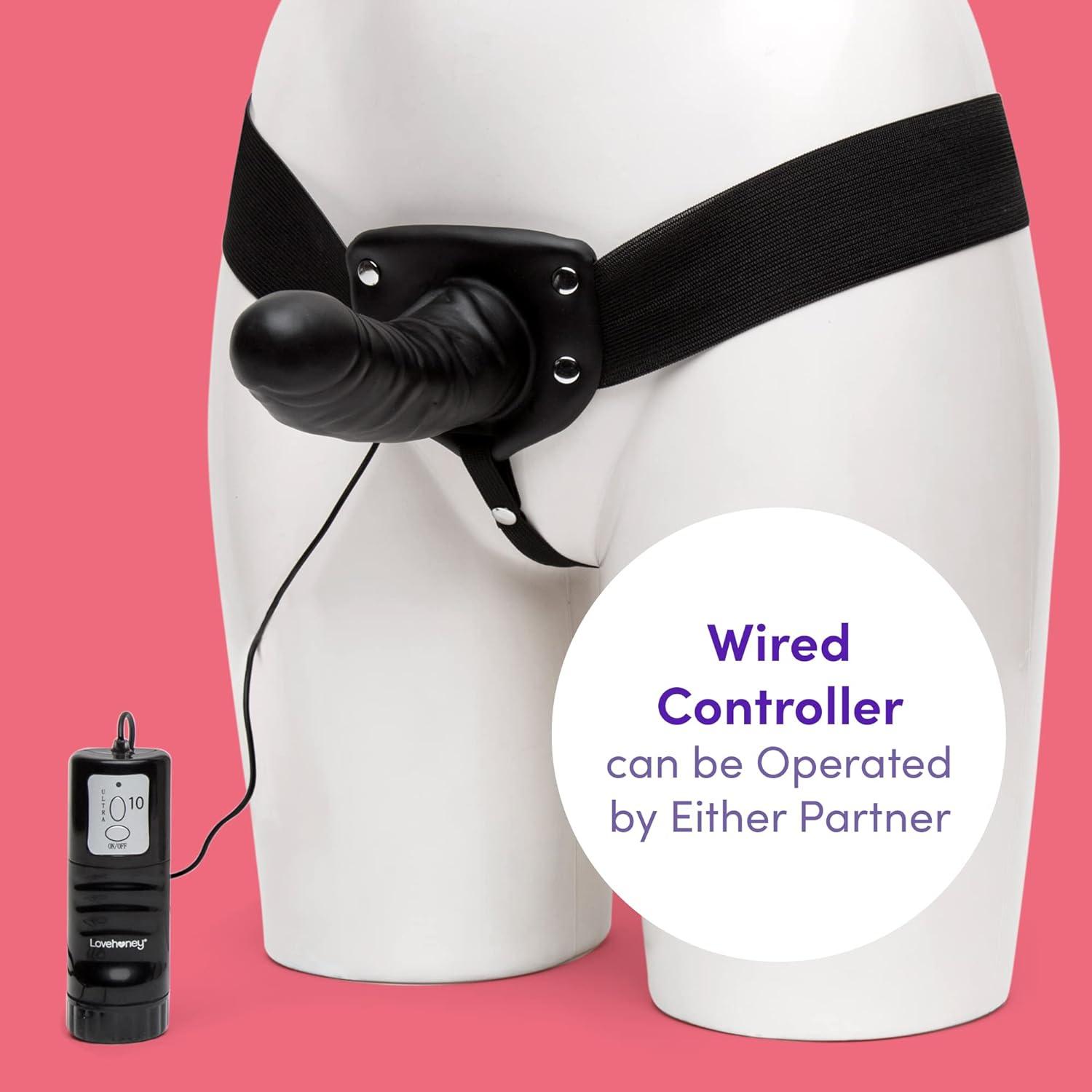 imageLovehoney Perfect Partner Vibrating Strap On Dildo 6 Inch Realistic Strap On for Pegging Thick Elastic Waistband Holds Wired Remote Control 3 Speeds amp 7 Vibration Patterns BlackBlack