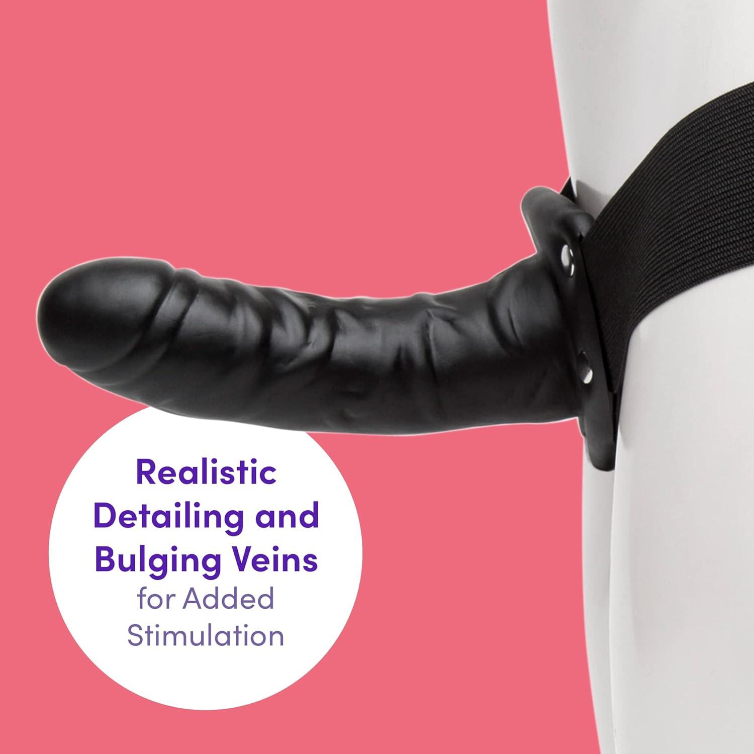 imageLovehoney Perfect Partner Vibrating Strap On Dildo 6 Inch Realistic Strap On for Pegging Thick Elastic Waistband Holds Wired Remote Control 3 Speeds amp 7 Vibration Patterns BlackBlack