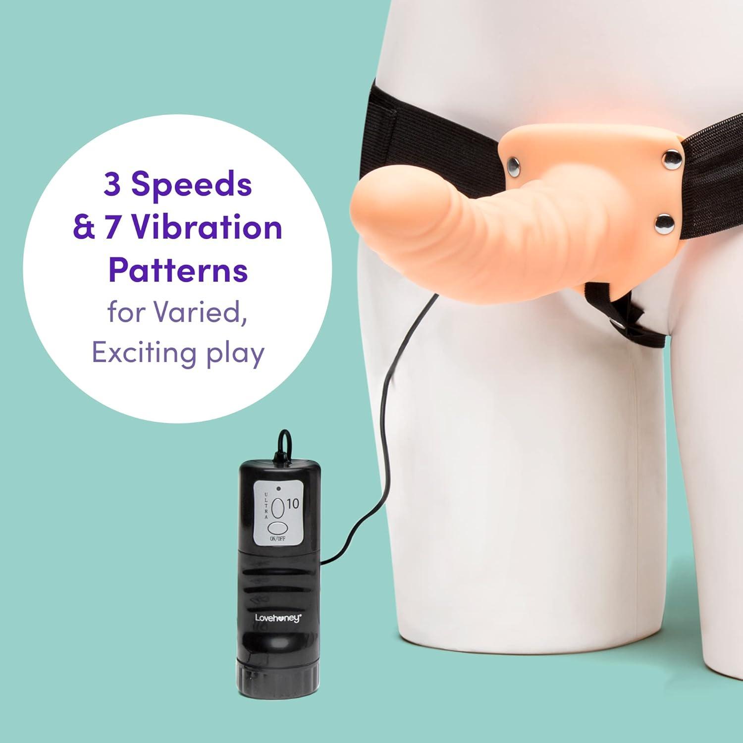 imageLovehoney Perfect Partner Vibrating Strap On Dildo 6 Inch Realistic Strap On for Pegging Thick Elastic Waistband Holds Wired Remote Control 3 Speeds amp 7 Vibration Patterns BlackFlesh Pink