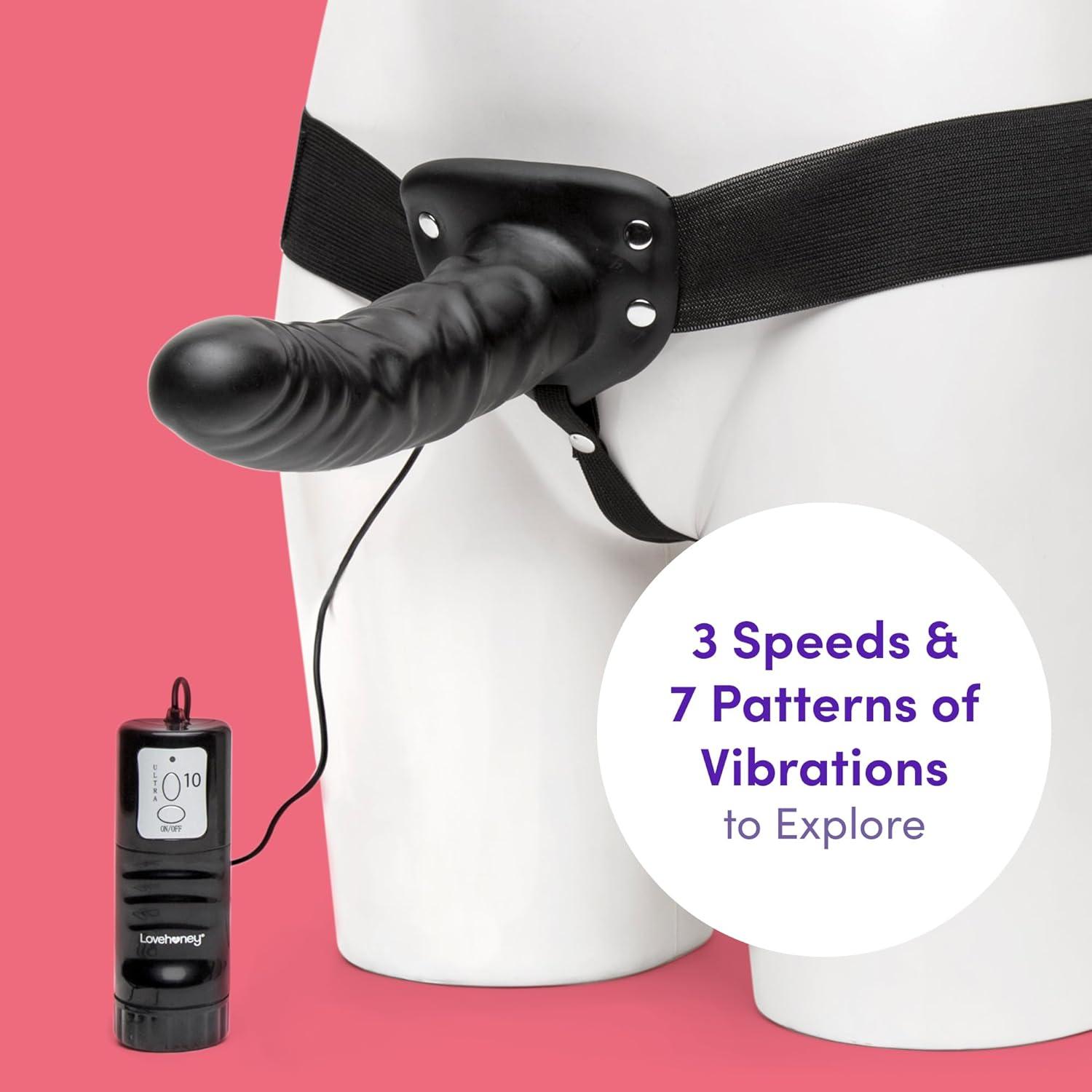 imageLovehoney Perfect Partner Vibrating Strap On Dildo 6 Inch Realistic Strap On for Pegging Thick Elastic Waistband Holds Wired Remote Control 3 Speeds amp 7 Vibration Patterns BlackBlack