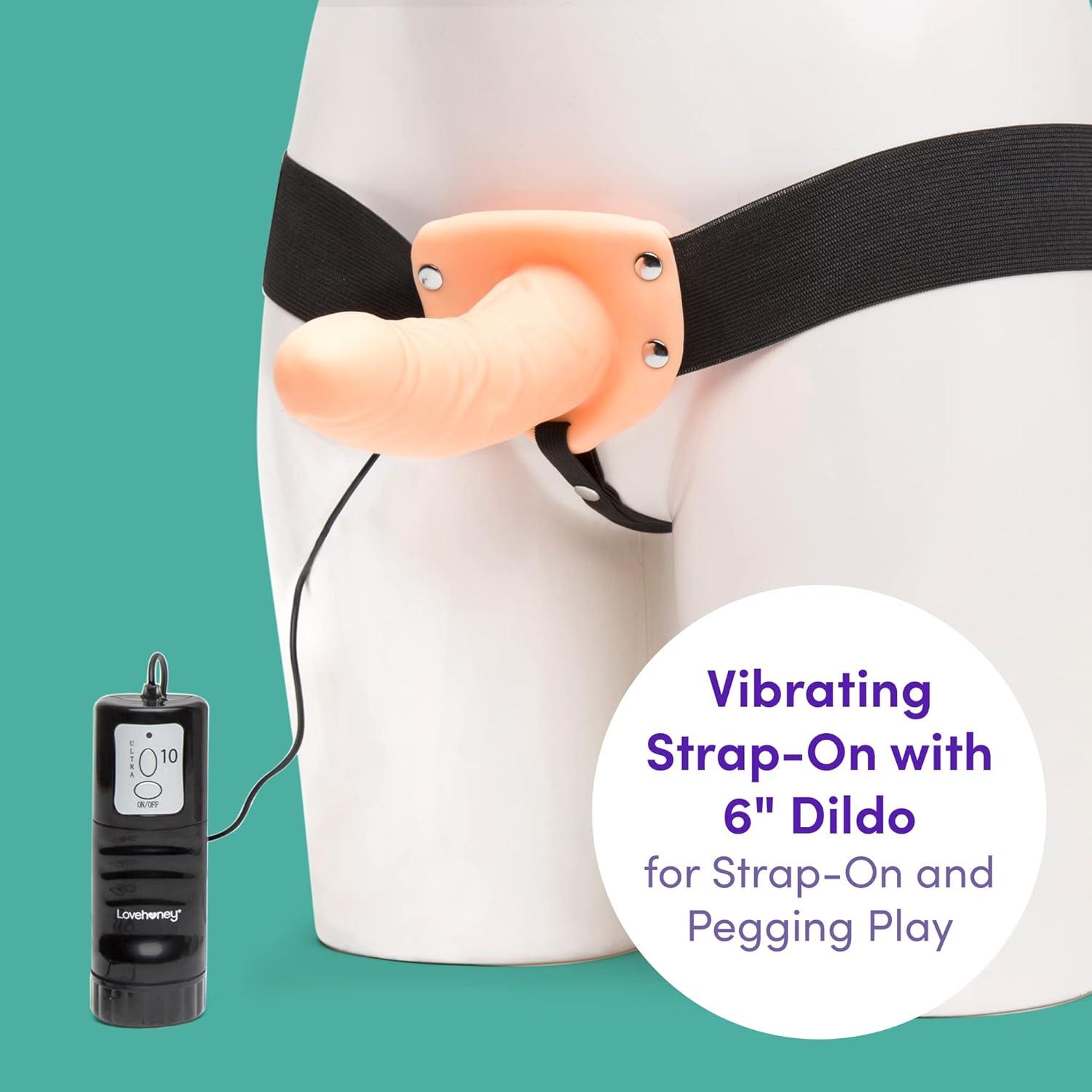 imageLovehoney Perfect Partner Vibrating Strap On Dildo 6 Inch Realistic Strap On for Pegging Thick Elastic Waistband Holds Wired Remote Control 3 Speeds amp 7 Vibration Patterns BlackFlesh Pink