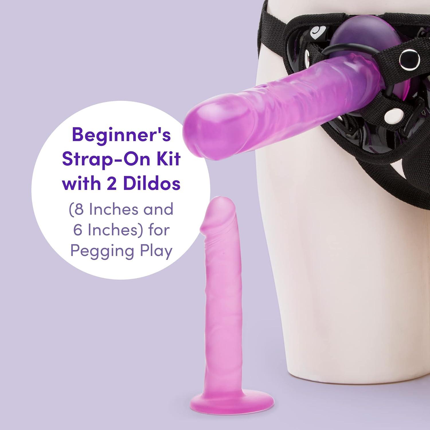 imageLovehoney Strap On Dildo Harness Kit 2 Realistic Strap On Dildos for Pegging 6 Inch amp 8 Inch with Flared Bases Includes 3 ORings amp Adjustable Harness Waterproof Purple