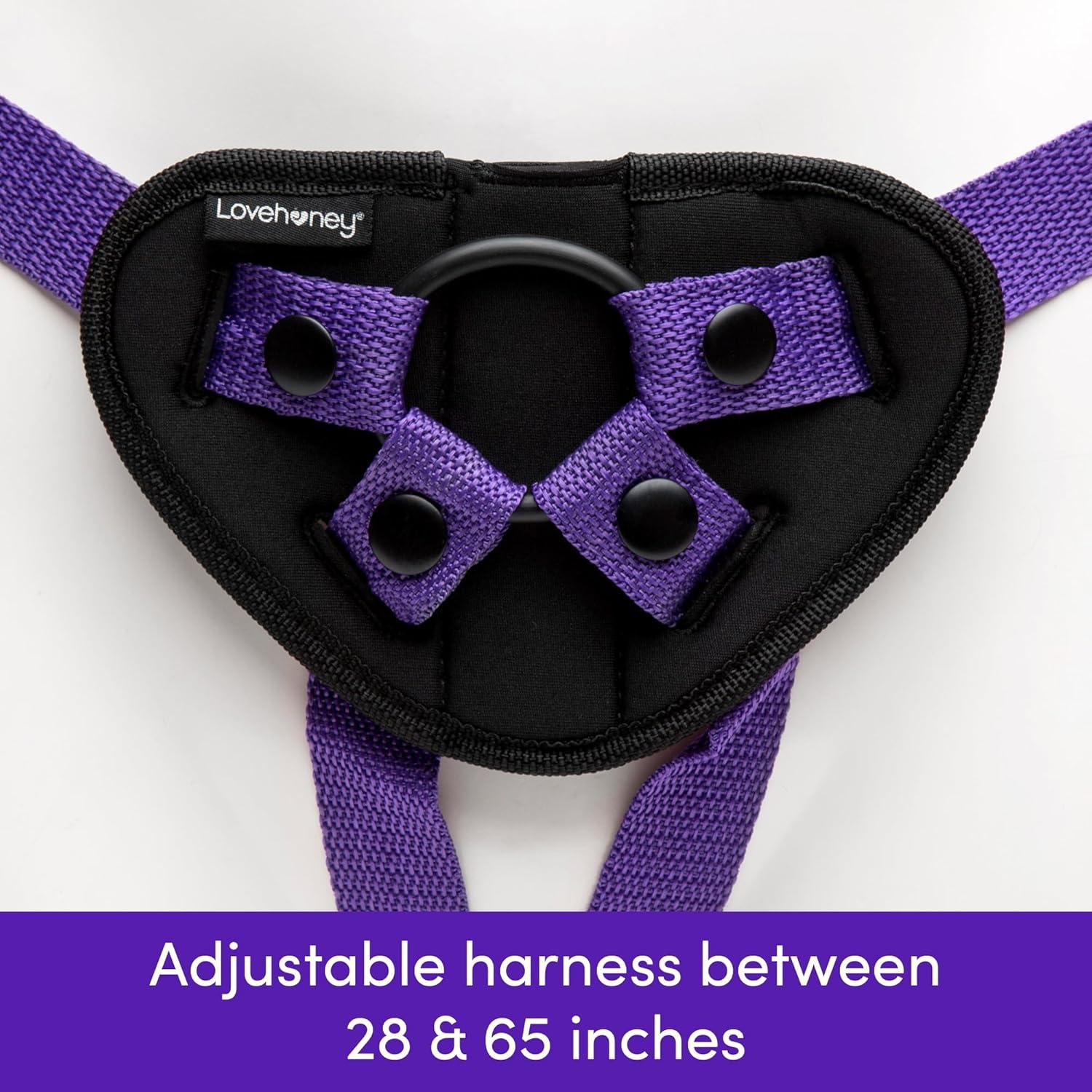 imageLovehoney Triple Strap On Dildo Harness Kit 3 Clear Strap On Dildos 6 8 Inch amp 6 Inch Slimline with Suction Cups Includes 3 ORings Adjustable Harness Couples Gift PurpleBlack