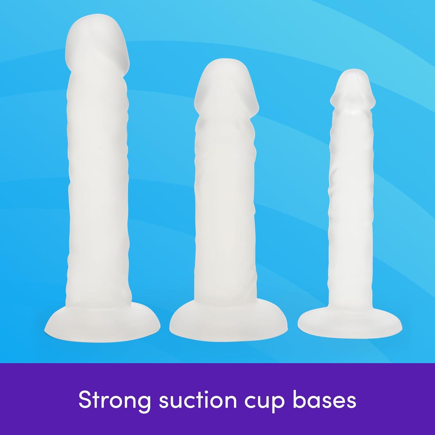 imageLovehoney Triple Strap On Dildo Harness Kit 3 Clear Strap On Dildos 6 8 Inch amp 6 Inch Slimline with Suction Cups Includes 3 ORings Adjustable Harness Couples Gift PurpleBlack