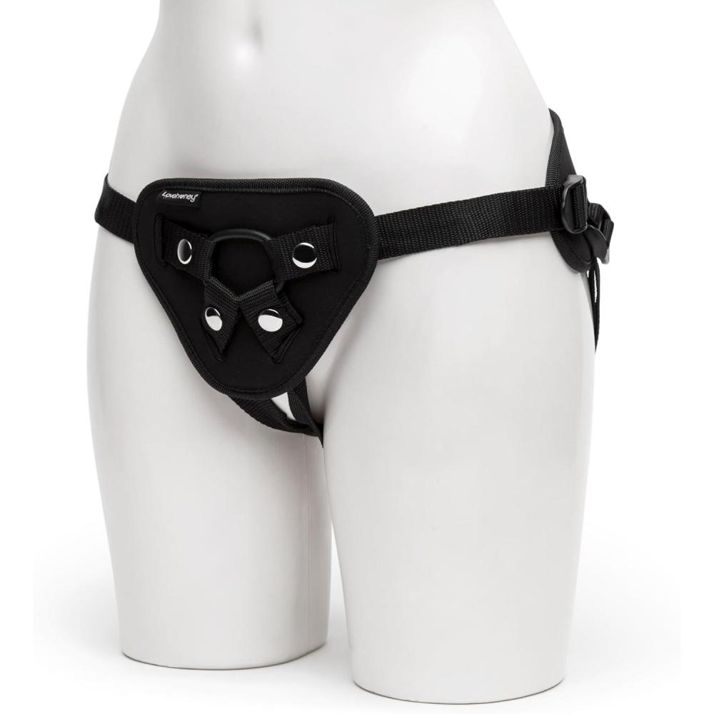 imageLovehoney Full Back Strap On Harness Adjustable Harness for Pegging Full Back Style Provides Extra Support Includes 3 ORings Pocket for Bullet Vibrator Machine Washable Black