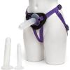 imageLovehoney Triple Strap On Dildo Harness Kit  3 Clear Strap On Dildos  6 8 Inch amp 6 Inch Slimline with Suction Cups  Includes 3 ORings  Adjustable Harness  Couples Gift PurpleBlack