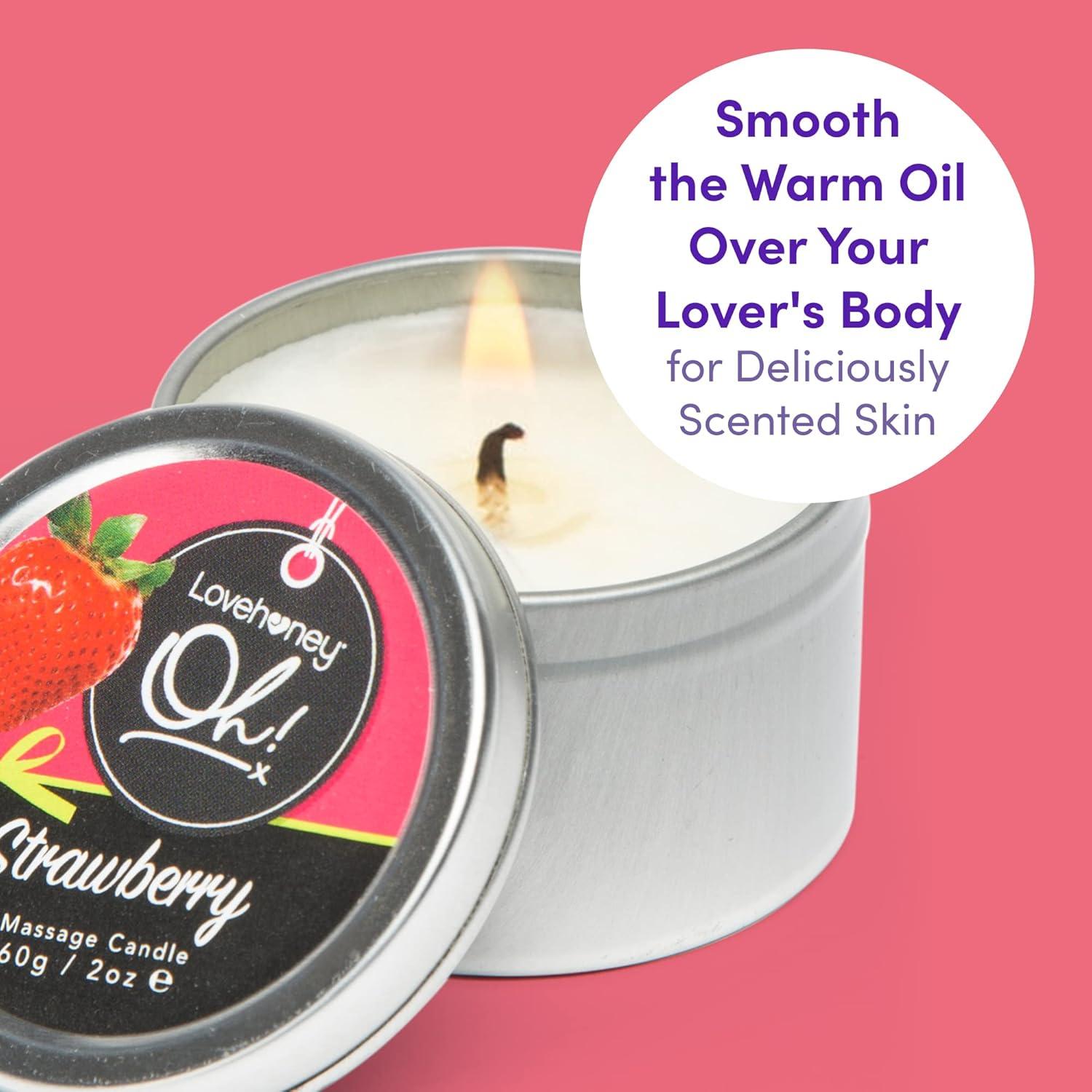 imageLovehoney Oh Vanilla Massage Candle with 6 Essential Oils Vegetarian Friendly 2 ozStrawberry