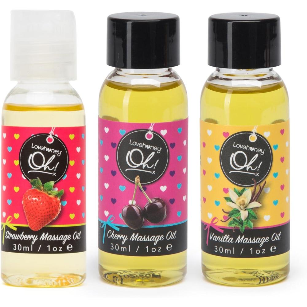 imageLovehoney Flavored Massage Oils  Set of 3 Flavors  Cherry Vanilla amp Strawberry Massage Oil Relaxation Bundle