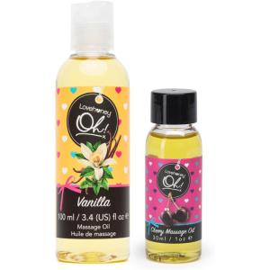 Lovehoney Cherry Flavored Massage Oil 1 fl oz & Vanilla Massage Oil 3.4 fl oz | Relaxation Massage Bundle
