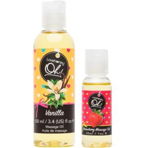 Lovehoney Strawberry Flavored Massage Oil 1 fl oz & Vanilla Massage Oil 3.4 fl oz | Relaxation Massage Bundle