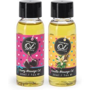 Lovehoney Vanilla Massage Oil 1 fl oz & Cherry Flavoured Massage Oil 1 fl oz | Relaxation Massage Bundle