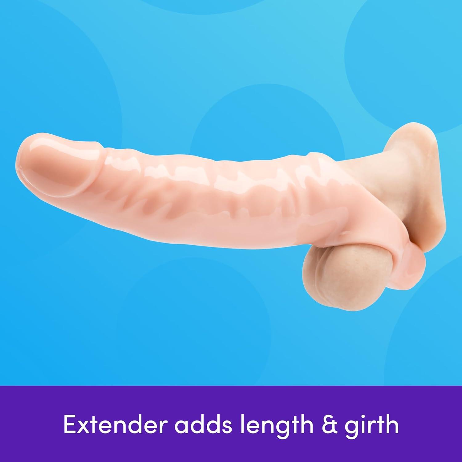 imageLovehoney Mega Mighty Thick Penis Sleeve Sex Toys for Men 13 Extra Inches Penis Extender with Loop Realistic Cock Enlarger amp Girth Enhancer Sleeve Delay Ejaculation Couples Adult Toy ClearFlesh Pink
