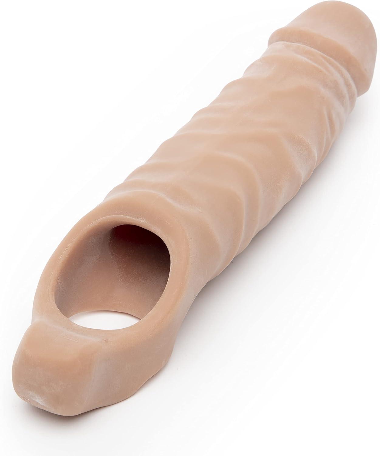 imageLovehoney Mega Mighty Thick Penis Sleeve Sex Toys for Men 13 Extra Inches Penis Extender with Loop Realistic Cock Enlarger amp Girth Enhancer Sleeve Delay Ejaculation Couples Adult Toy ClearFlesh Tan