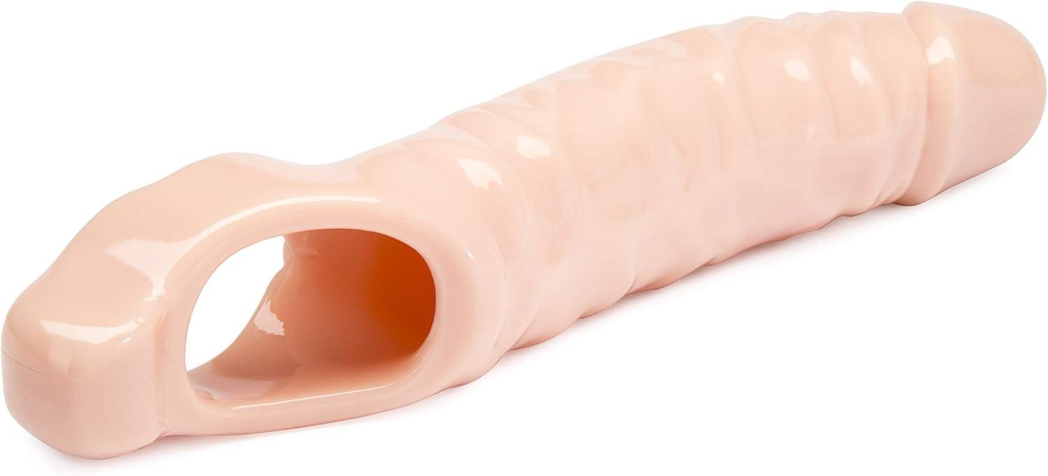 imageLovehoney Mega Mighty Thick Penis Sleeve Sex Toys for Men 13 Extra Inches Penis Extender with Loop Realistic Cock Enlarger amp Girth Enhancer Sleeve Delay Ejaculation Couples Adult Toy ClearFlesh Pink