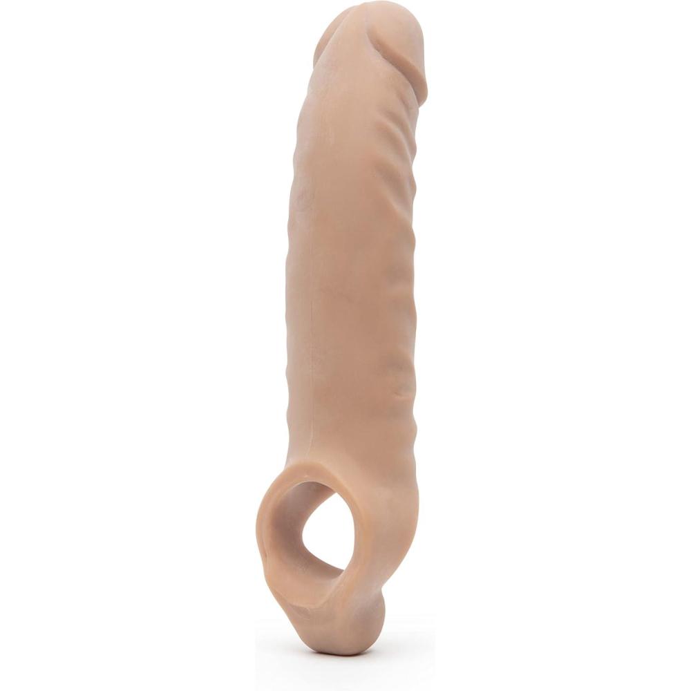 imageLovehoney Mega Mighty Thick Penis Sleeve Sex Toys for Men  13 Extra Inches Penis Extender with Loop  Realistic Cock Enlarger amp Girth Enhancer Sleeve  Delay Ejaculation Couples Adult Toy  ClearFlesh Tan