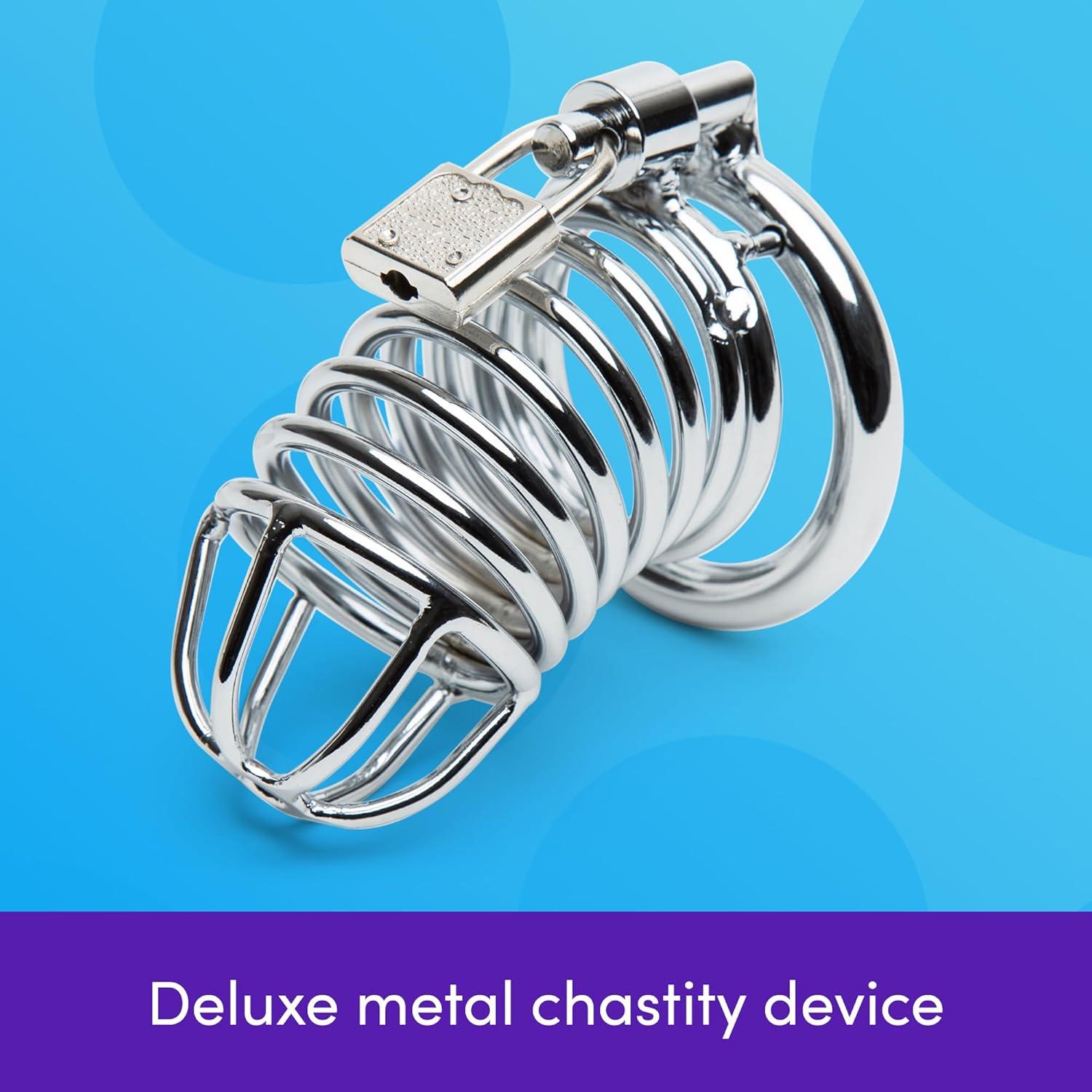 imageLovehoney DOMINIX Deluxe Metal Male 25 Inch Chastity Device Solid Steel Cock Cage for Men with Lock amp Keys Heavy Duty Penis Enclosure Orgasm Control BDSM Fetish Training LongTerm Denial Play