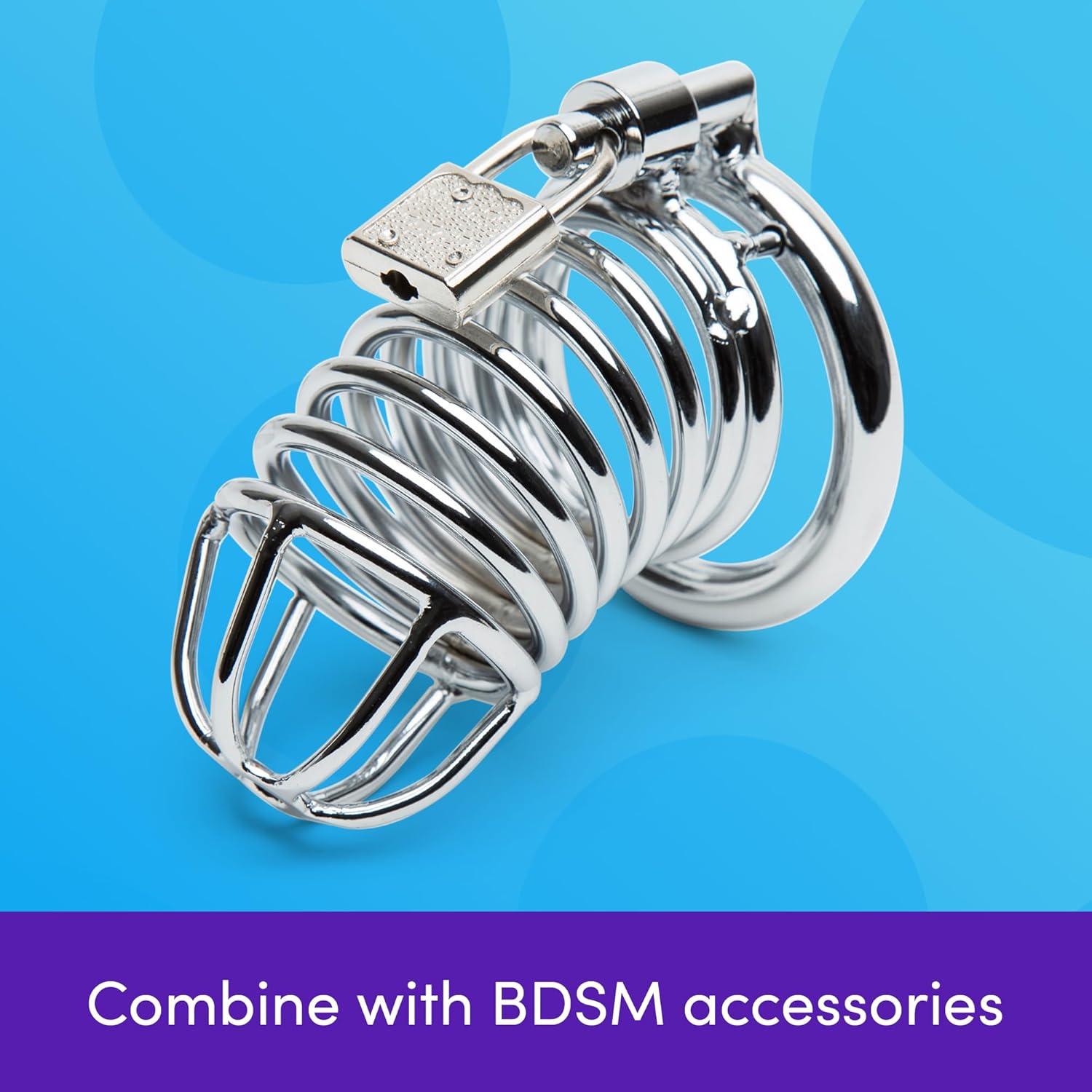 imageLovehoney DOMINIX Deluxe Metal Male 25 Inch Chastity Device Solid Steel Cock Cage for Men with Lock amp Keys Heavy Duty Penis Enclosure Orgasm Control BDSM Fetish Training LongTerm Denial Play
