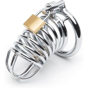 Lovehoney DOMINIX Deluxe Metal Male 2.5 Inch Chastity Device | Solid Steel Cock Cage for Men with Lock & Keys | Heavy Duty Penis Enclosure | Orgasm Control, BDSM Fetish Training, Long-Term Denial Play