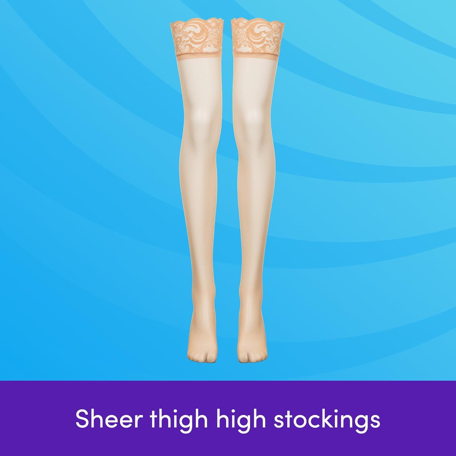 imageLovehoney Lingerie Womens Sheer Floral Lace Stockings Stretchy Nylon Thigh Highs Regular to Plus Sizes 418Light Beige