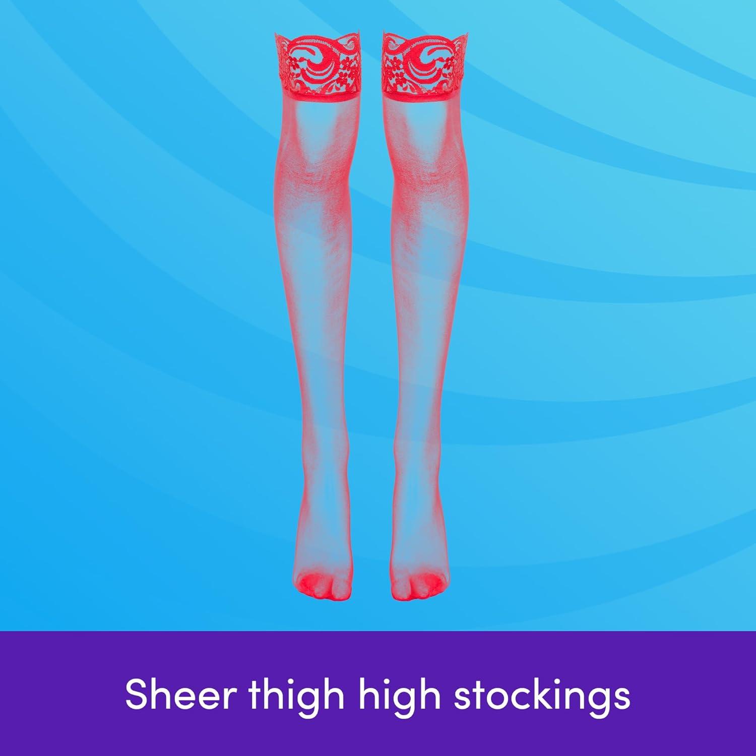 imageLovehoney Lingerie Womens Sheer Floral Lace Stockings Stretchy Nylon Thigh Highs Regular to Plus Sizes 418Red