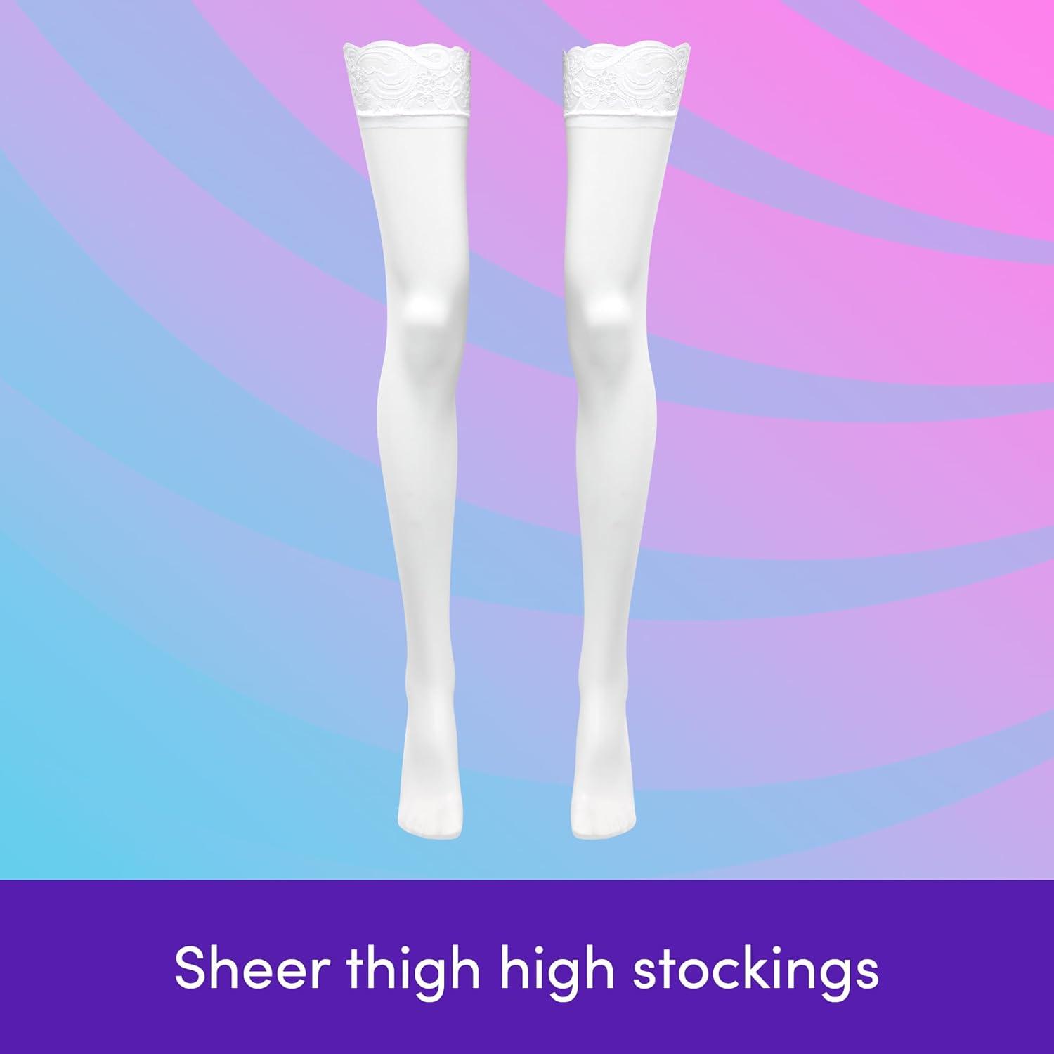 imageLovehoney Lingerie Womens Sheer Floral Lace Stockings Stretchy Nylon Thigh Highs Regular to Plus Sizes 418White