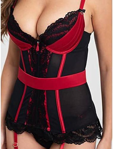 imageLovehoney Red Empress Satin and Lace Basque Sexy lingerie Set Underbust Corset Styled Bustier Top with G String amp Garter Straps Medium 68