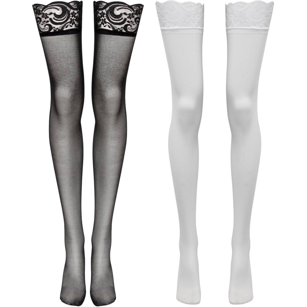 imageLovehoney Lingerie Womens Stocking Bundle  Black amp White 412 Thigh High Nylon Stockings