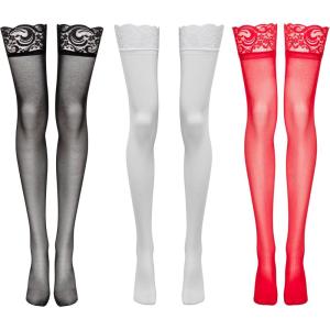 Lovehoney Lingerie Women’s Stocking Plus Size Bundle | Red, Black & White 14-18 Thigh High Nylon Stockings