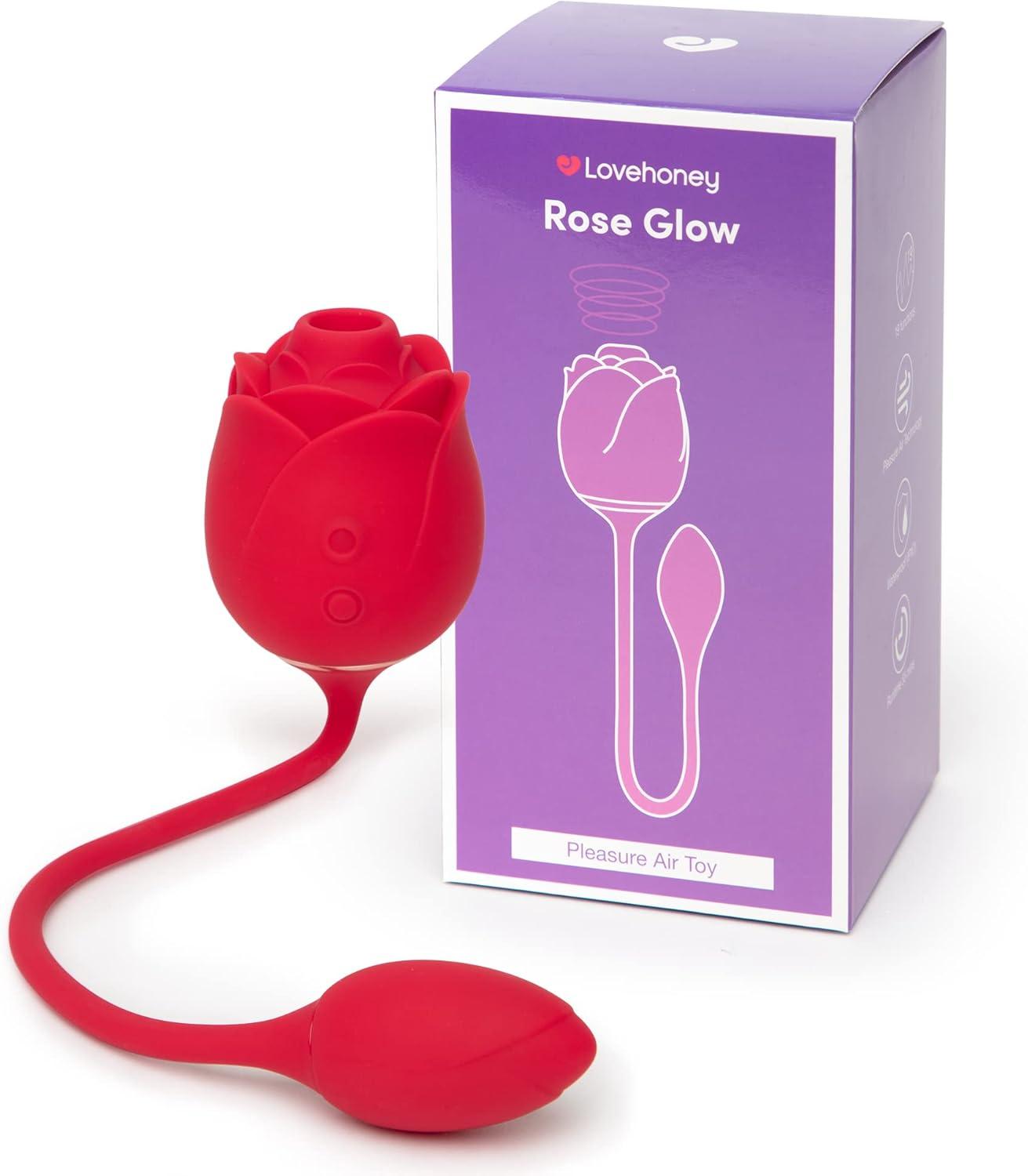 imageLovehoney Rose Sex Toy for Women 2 in 1 Clit Sucker amp Thrusting Vibrator Egg Adult Rose Toy with 6 Clit Stimulation Modes Rechargeable Thrusting Dildo GSpot Vibrator with Clitoral MassagerVibrating