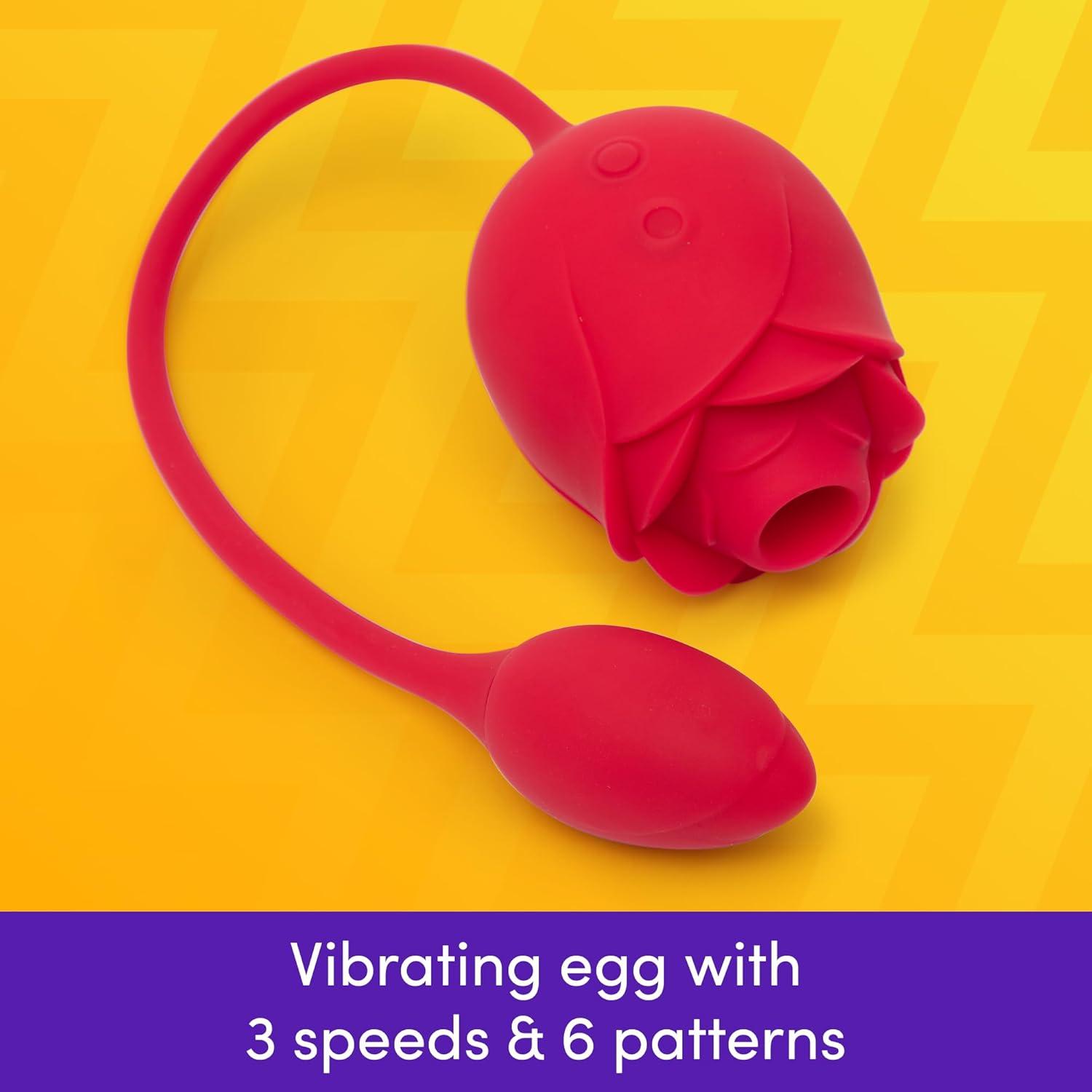 imageLovehoney Rose Sex Toy for Women 2 in 1 Clit Sucker amp Thrusting Vibrator Egg Adult Rose Toy with 6 Clit Stimulation Modes Rechargeable Thrusting Dildo GSpot Vibrator with Clitoral MassagerVibrating