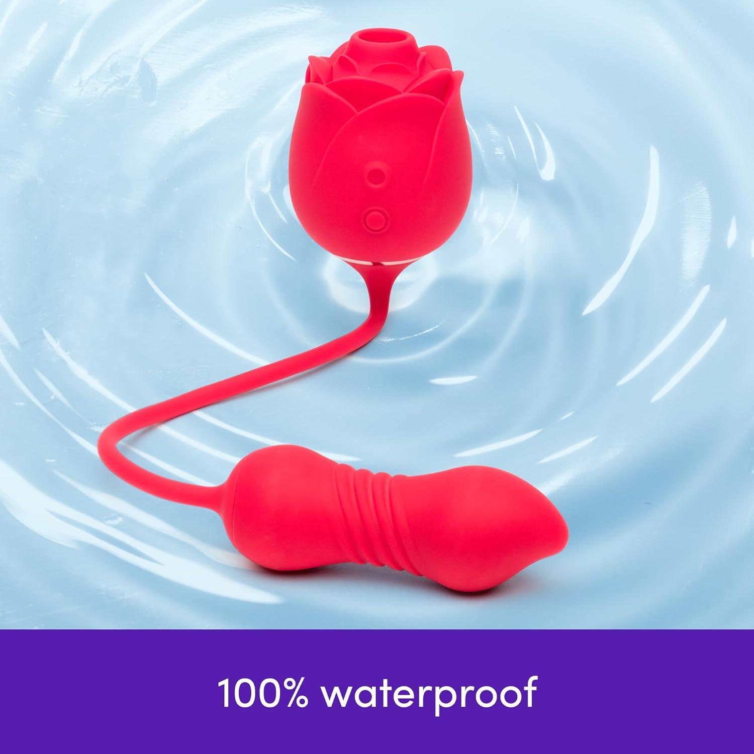 imageLovehoney Rose Sex Toy for Women 2 in 1 Clit Sucker amp Thrusting Vibrator Egg Adult Rose Toy with 6 Clit Stimulation Modes Rechargeable Thrusting Dildo GSpot Vibrator with Clitoral MassagerThrusting