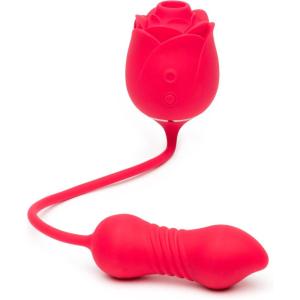 Lovehoney Rose Sex Toy for Women | 2 in 1 Clit Sucker & Thrusting Vibrator Egg | Adult Rose Toy with 6 Clit Stimulation Modes | Rechargeable Thrusting Dildo G-Spot Vibrator with Clitoral Massager(Thrusting)