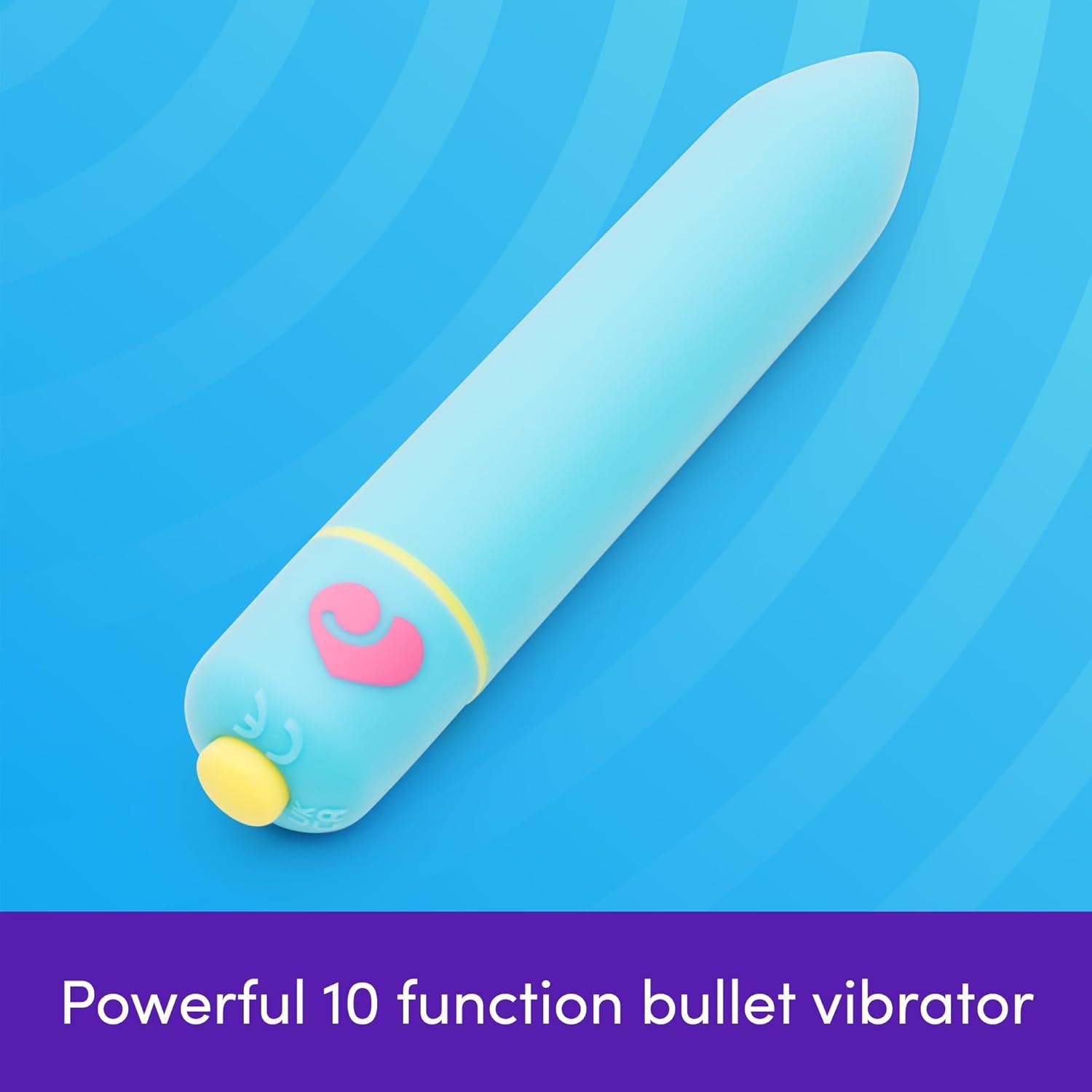 imageLovehoney Excite Bullet Vibrator 35 Inch Powerful Mini Massager 10 Function Single Button Control Quiet Bullet Vibrator for Women Waterproof amp Travel Proof Adult Pleasure Toy BlueBlue