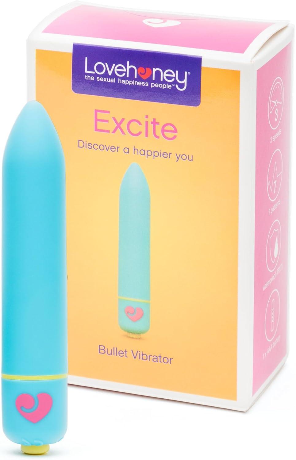 imageLovehoney Excite Bullet Vibrator 35 Inch Powerful Mini Massager 10 Function Single Button Control Quiet Bullet Vibrator for Women Waterproof amp Travel Proof Adult Pleasure Toy BlueBlue