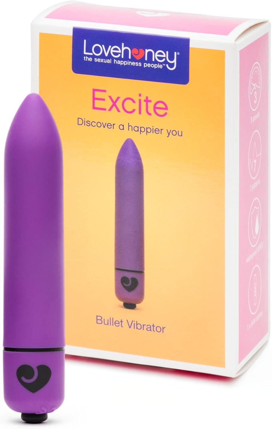 imageLovehoney Excite Bullet Vibrator 35 Inch Powerful Mini Massager 10 Function Single Button Control Quiet Bullet Vibrator for Women Waterproof amp Travel Proof Adult Pleasure Toy BluePurple