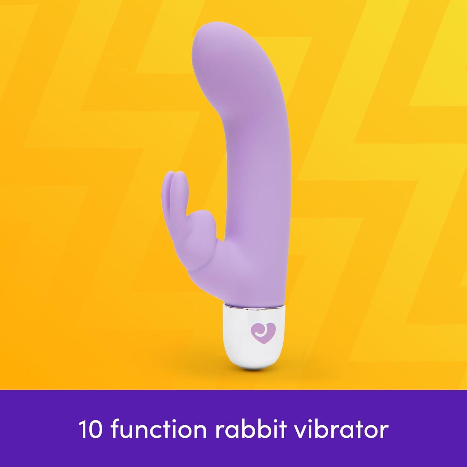 imageLovehoney Frisky Rabbit Vibrator 4 Inch Silicone Slimline G Spot Vibrator for Women Beginner Friendly 10 Function Dual Stimulation Adult Sex Toy Waterproof PurplePurple