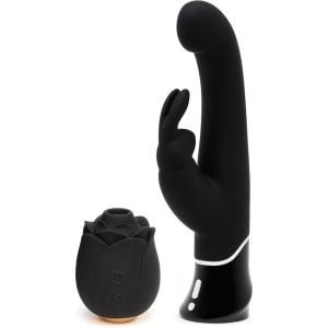 Fifty Shades of Grey Black Rose Toy Pleasure Air Clitoris Sucker & Greedy Girl Rabbit Vibrator – Female Sex Toys Bundle