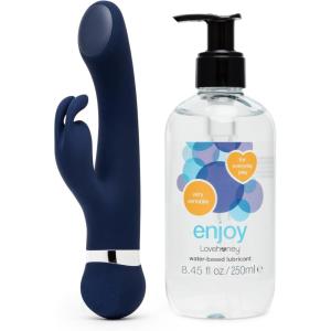 Lovehoney Warming & Cooling Rabbit Vibrator G Spot Dildo & Enjoy Water Based Lube 8.5fl oz – Womens Sex Toy Kit Bundle