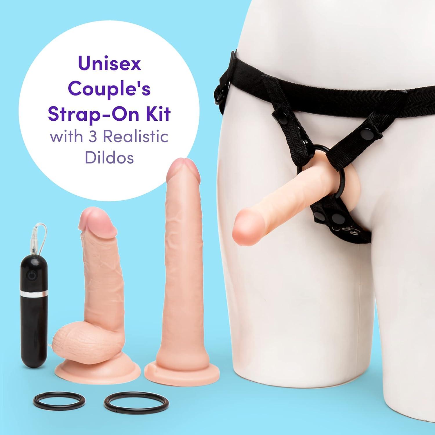 imageLovehoney Lifelike Lover Strap On Dildo Kit Includes 6 Inch Vibrating Dildo 8 Inch Realistic 6 in Slimline Anal Massager 3 ORings amp Adjustable Harness Flesh Pink