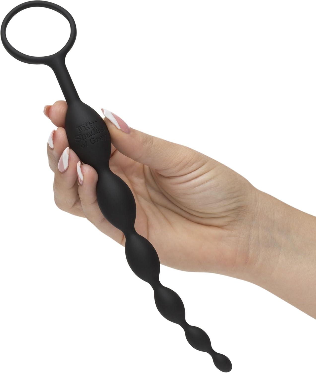 imageFifty Shades of Grey 4 Piece Anal Toys Starter Kit with Silicone Butt Plug Vibrating Butt Plug Anal Beads amp Douche Waterproof Black