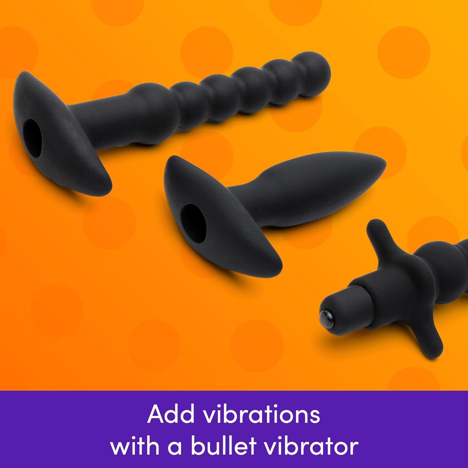 imageLovehoney Bumper Booty Anal Toys Kit 2 Butt Plugs Anal Beads Prostate Massager amp Douche Removable Bullet Vibrator Included Silicone 6 Piece Adult Sex Toy Kit for Couples Black