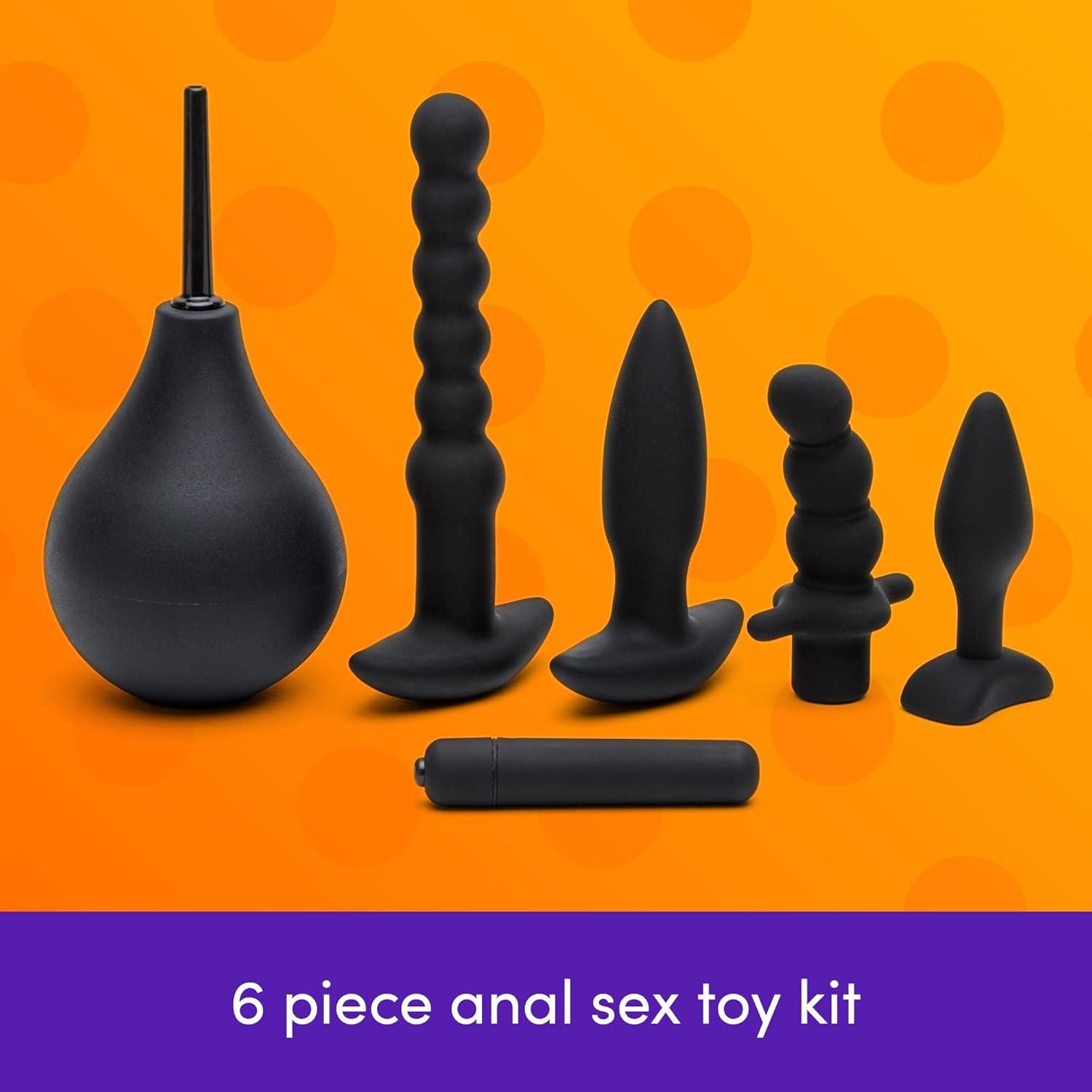 imageLovehoney Bumper Booty Anal Toys Kit 2 Butt Plugs Anal Beads Prostate Massager amp Douche Removable Bullet Vibrator Included Silicone 6 Piece Adult Sex Toy Kit for Couples Black