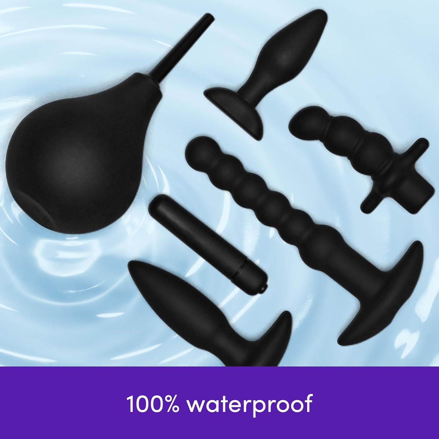 imageLovehoney Bumper Booty Anal Toys Kit 2 Butt Plugs Anal Beads Prostate Massager amp Douche Removable Bullet Vibrator Included Silicone 6 Piece Adult Sex Toy Kit for Couples Black