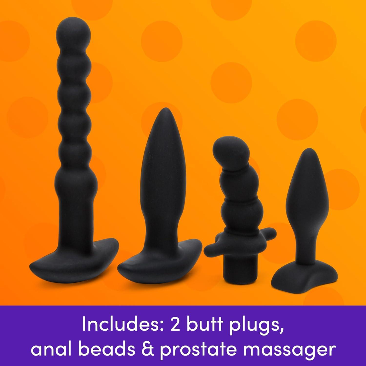 imageLovehoney Bumper Booty Anal Toys Kit 2 Butt Plugs Anal Beads Prostate Massager amp Douche Removable Bullet Vibrator Included Silicone 6 Piece Adult Sex Toy Kit for Couples Black