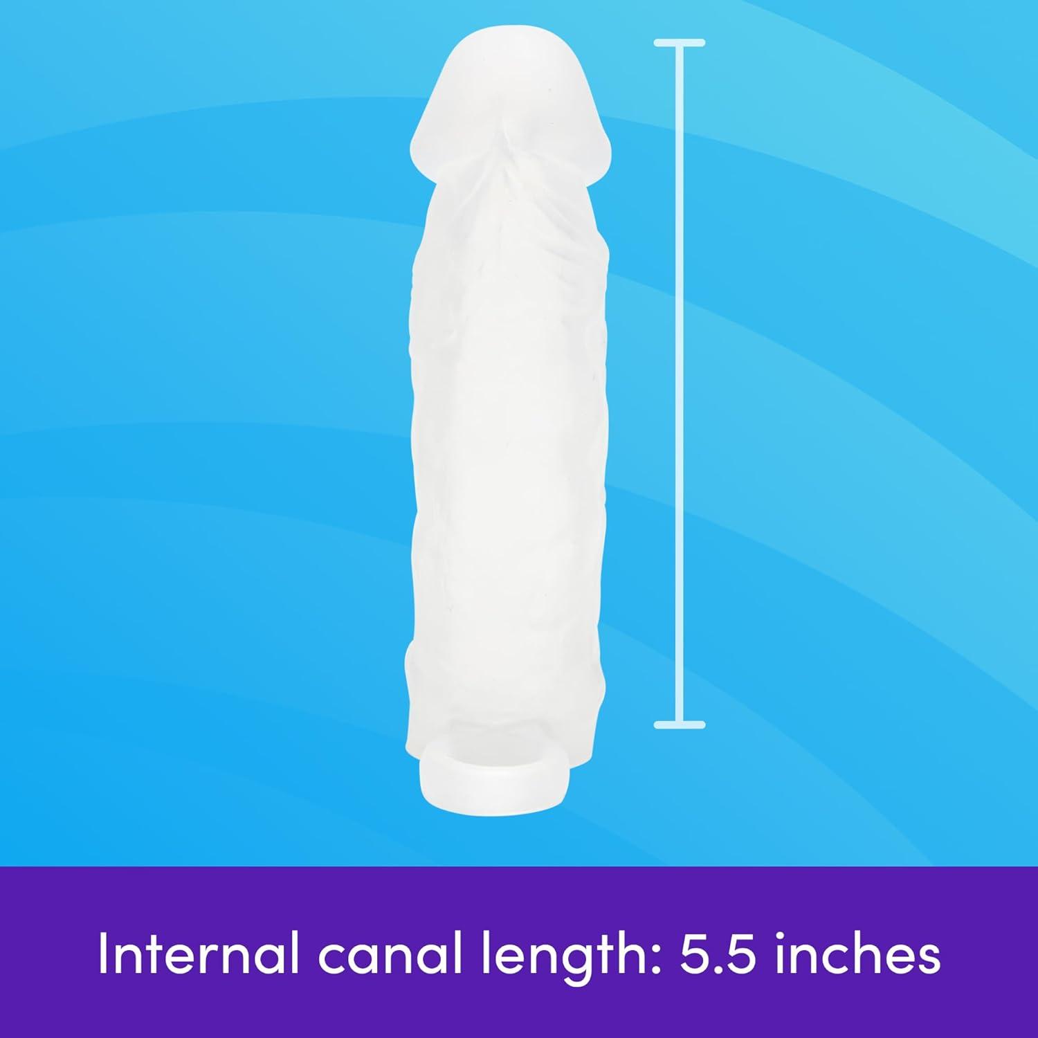 imageLovehoney Mega Mighty Realistic Penis Sleeve Penis Extender with Cock Ring Adult Toys Male Sex Toy Adds 1 Extra Inch Cock Sleeve Enhancer for Men Silicone Dildo for Couples ClearClear